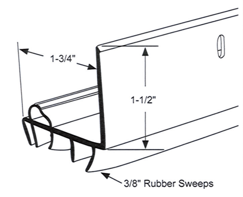 L-Shaped Door Shoe Rubber Sweep, Sizing Chart