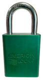 Alum Padlock 1-1/2" Body 1/4" Shackle Diameter 1" Shackle Length Green 1
