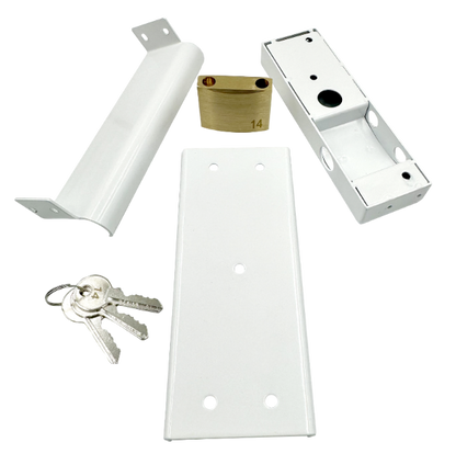 Folding gate lock option. Slam lock with 100% steel chamber, covered. White. 1