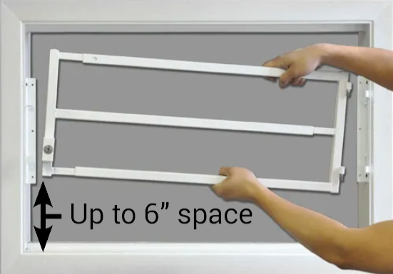 Sample of expandable home window bar being fit into window frame