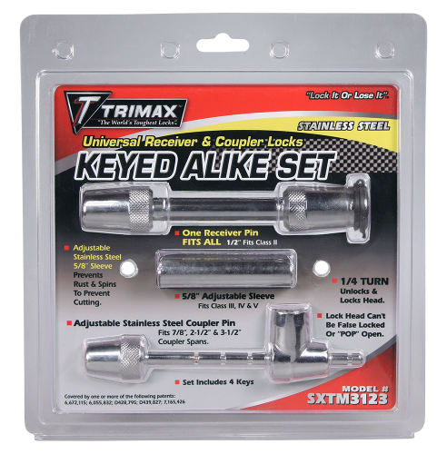 100% Stainless Steel Universal Receiver Lock & Sleeve Keyed Alike Full Length Pin
