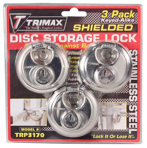 3-Pack Keyed-Alike Stainless Steel 70mm Round Padlock, 10mm Shackle